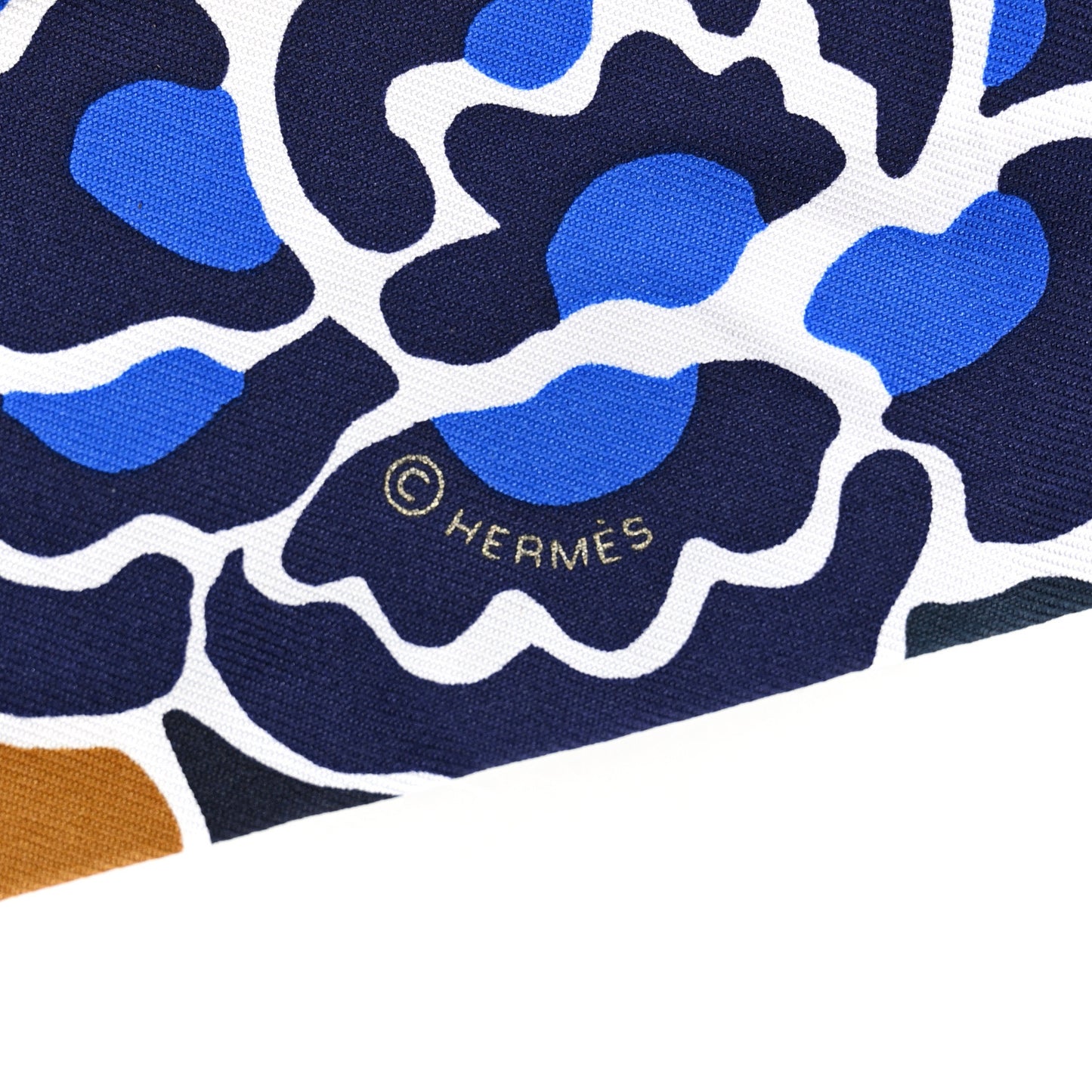 Silk Bingata Twilly Marine Tabac White