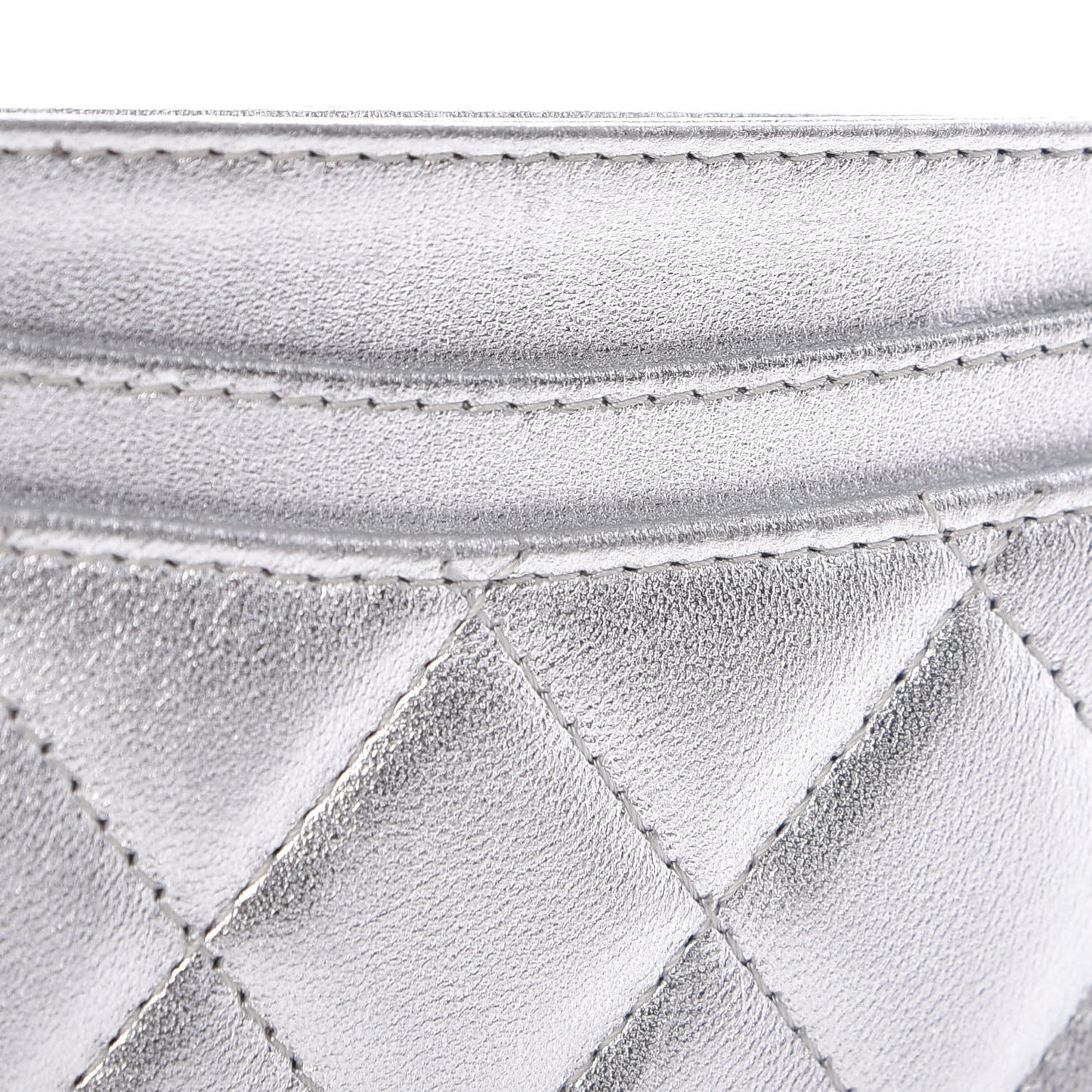 Metallic Lambskin Quilted CC Card Holder Silver