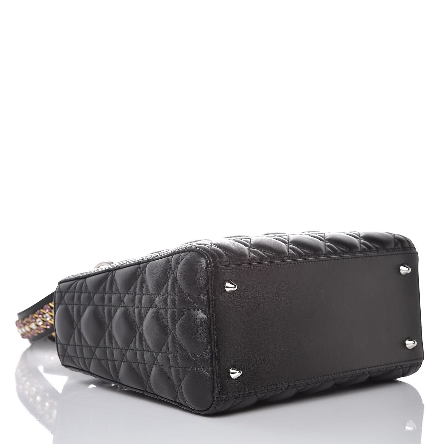 Lambskin Cannage Medium Lady Dior Crystal Strap Black