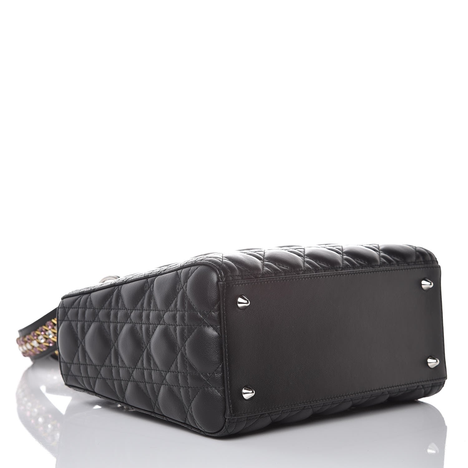 Christian Dior Lambskin Cannage Medium Lady Dior Crystal Strap Black 4 of 7