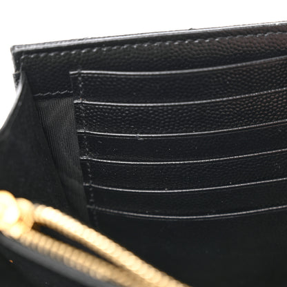 Saint Laurent Grain De Poudre Matelasse Chevron Monogram Chain Wallet Black 13 of 18