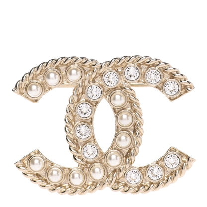 Chanel Pearl Crystal April In Paris CC Brooch Gold 1 of 3