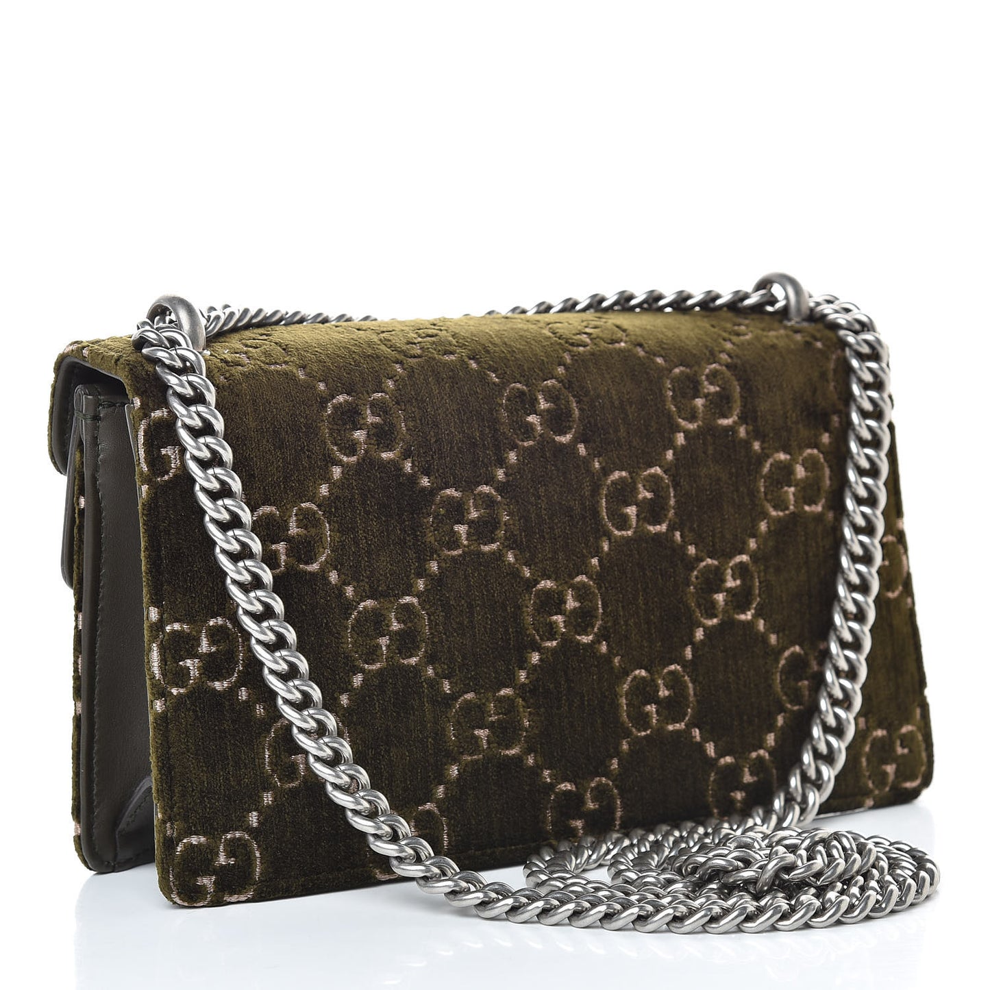 Velvet Moon Calfskin Crystal GG Monogram Small Dionysus Shoulder Bag Dark Olive Rose Gold