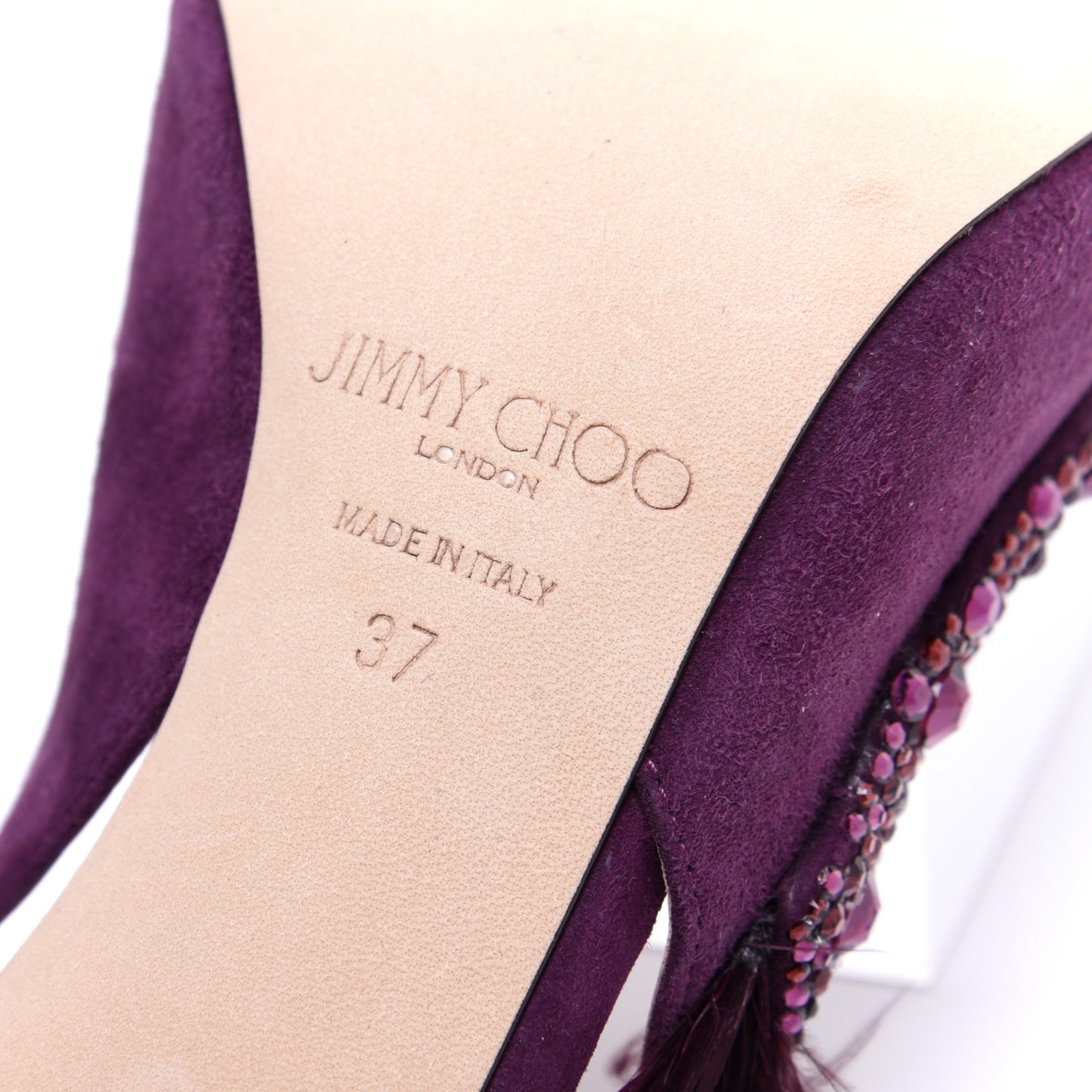 Suede Crystal Feather Tacey 100 Pumps 37 Grape