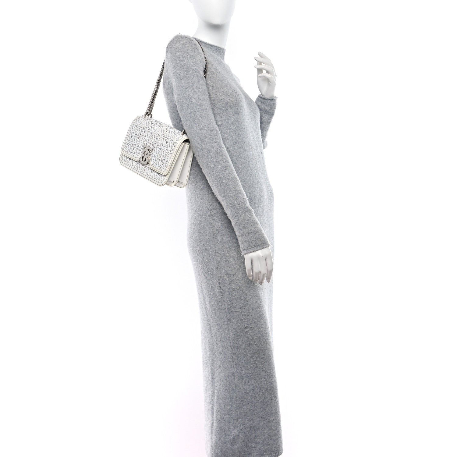 Burberry Calfskin Monogram Embossed Small TB Chain Bag Optic White 2 of 9