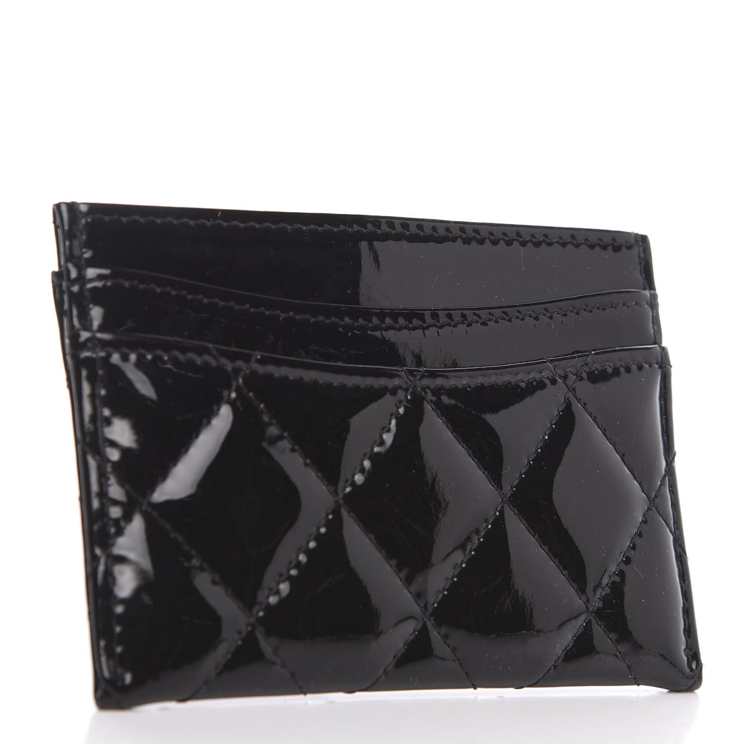 Patent Calfskin Quilted Card Holder Black