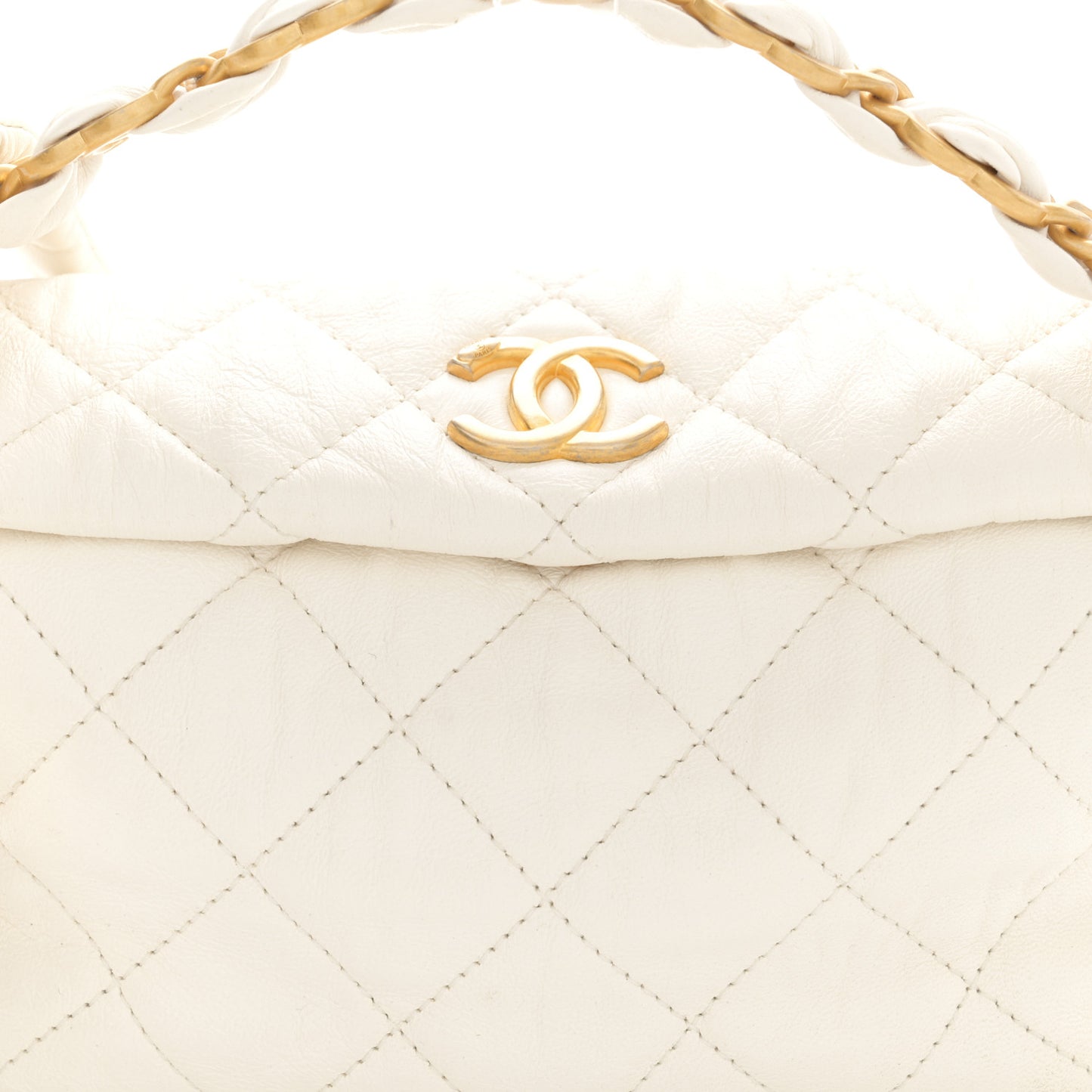 Crumpled Lambskin Quilted Small CC Links Shoulder Bag White