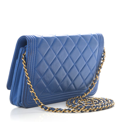 Chanel Lambskin Quilted Boy Wallet On Chain WOC Blue 3 of 21
