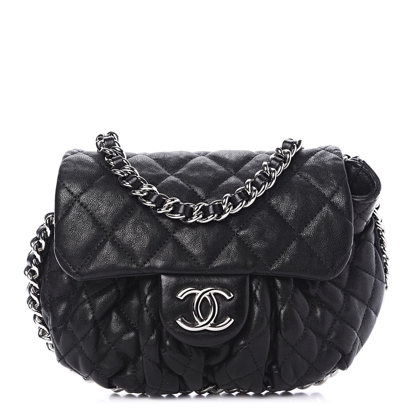 Washed Lambskin Quilted Mini Chain Around Flap Black