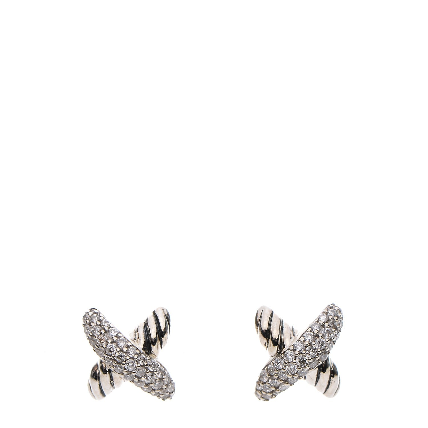 Tiffany DAVID YURMAN Sterling Silver Diamond 8mm X Earrings 1 of 5