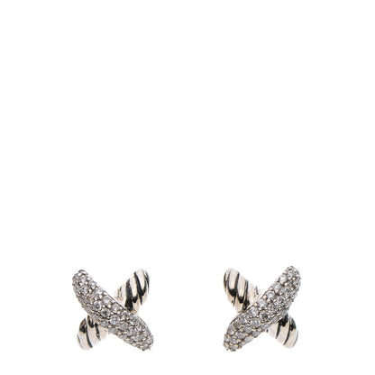Tiffany DAVID YURMAN Sterling Silver Diamond 8mm X Earrings 1 of 5