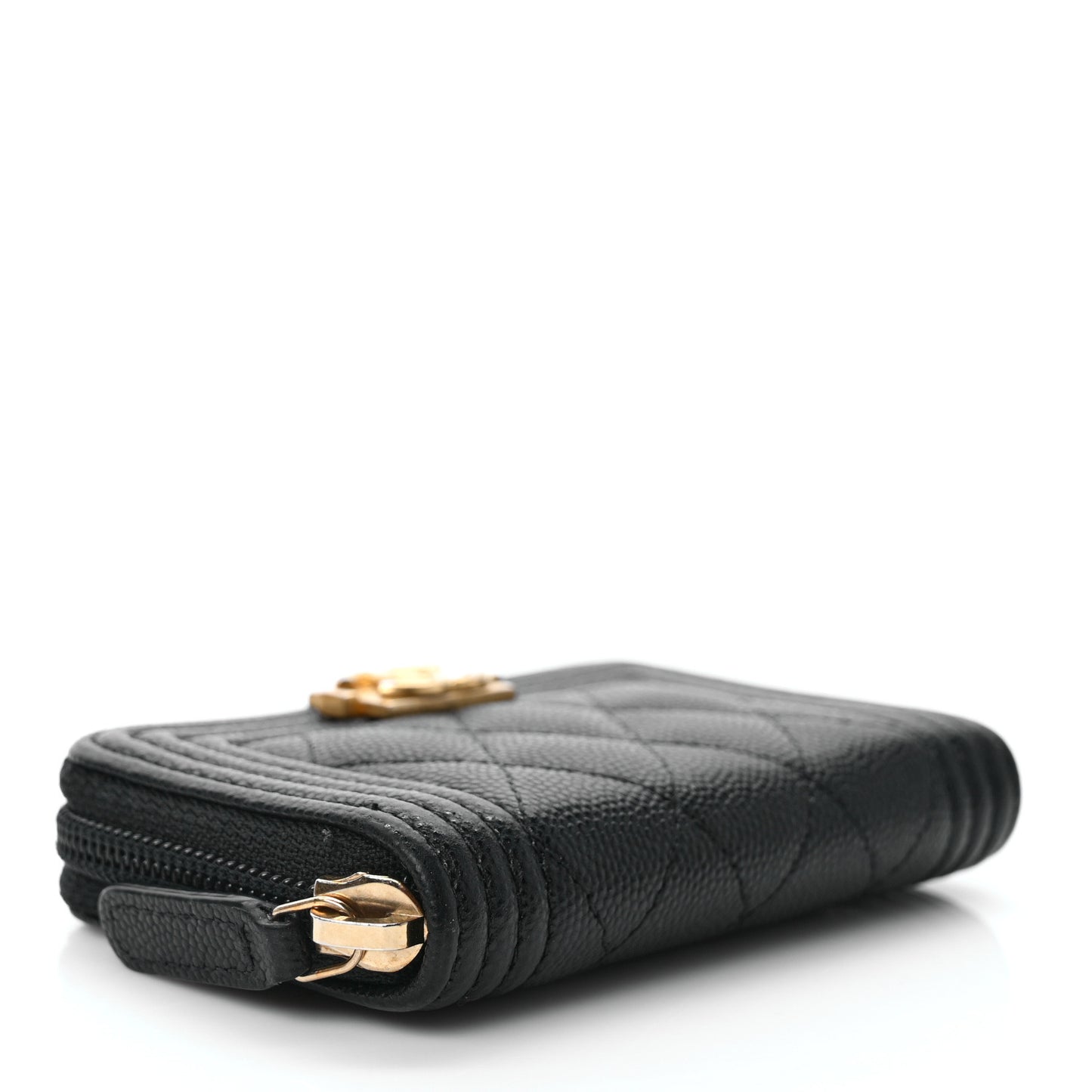 Caviar Quilted Boy Zip Around Coin Purse Wallet Black