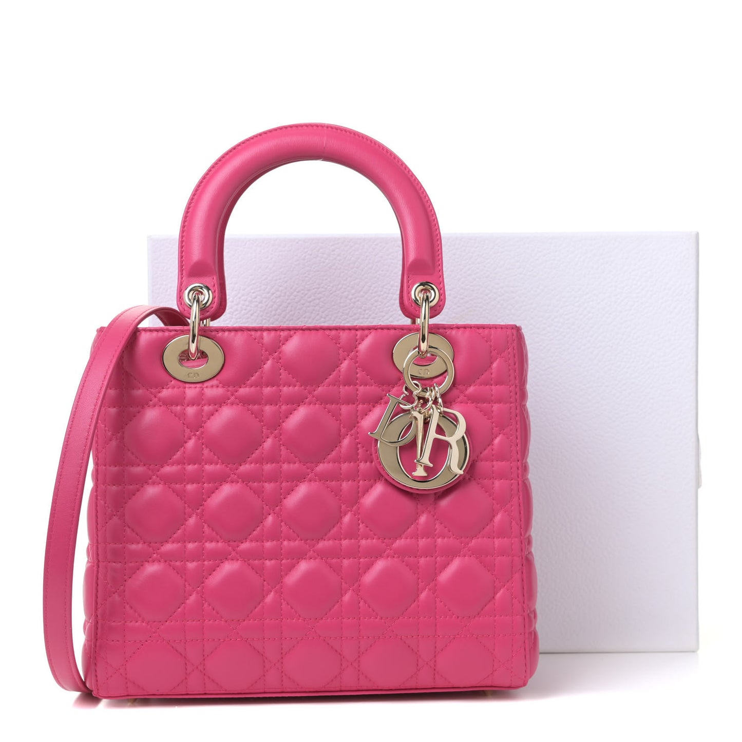 Lambskin Cannage Medium Lady Dior Fuchsia
