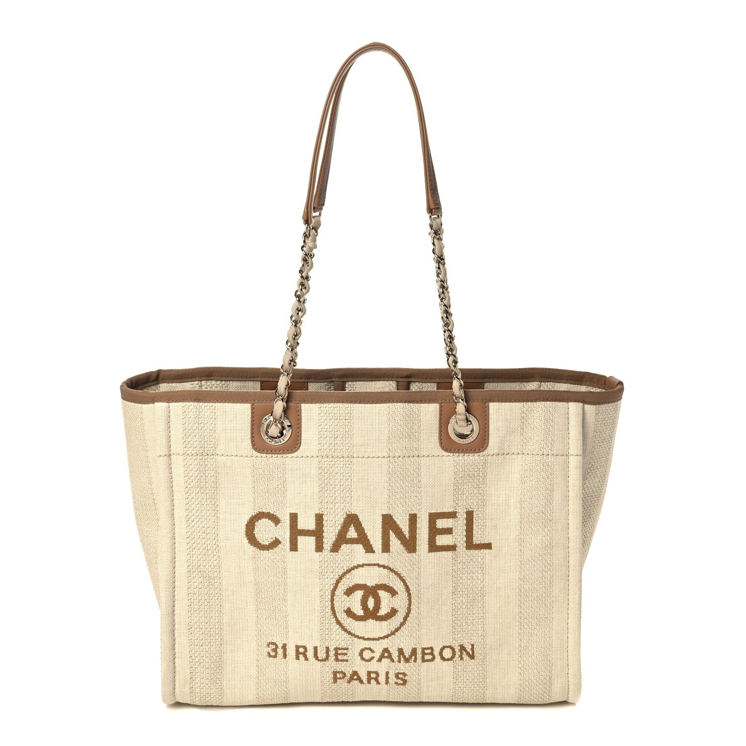 Chanel Mixed Fibers Calfskin Striped Small Deauville Tote Beige 1 of 10