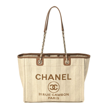 Chanel Mixed Fibers Calfskin Striped Small Deauville Tote Beige 1 of 10