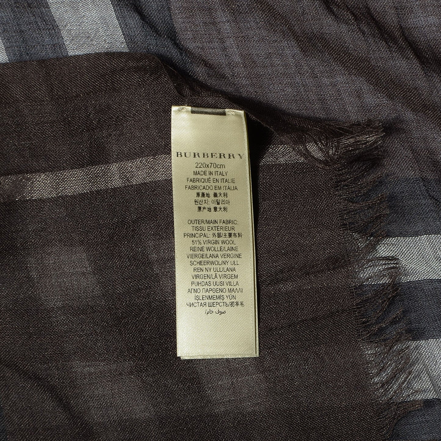 Wool Silk Giant Check Gauze Scarf Brown