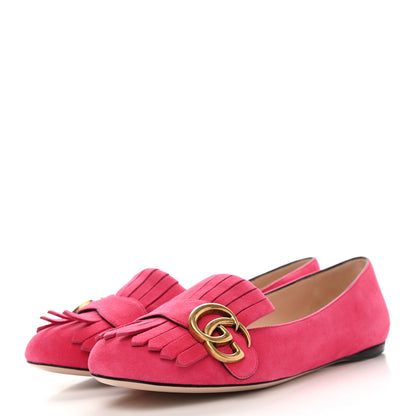 Gucci Kid Scamosciato GG Marmont Fringe Flats 36 Hot Pink 3 of 8