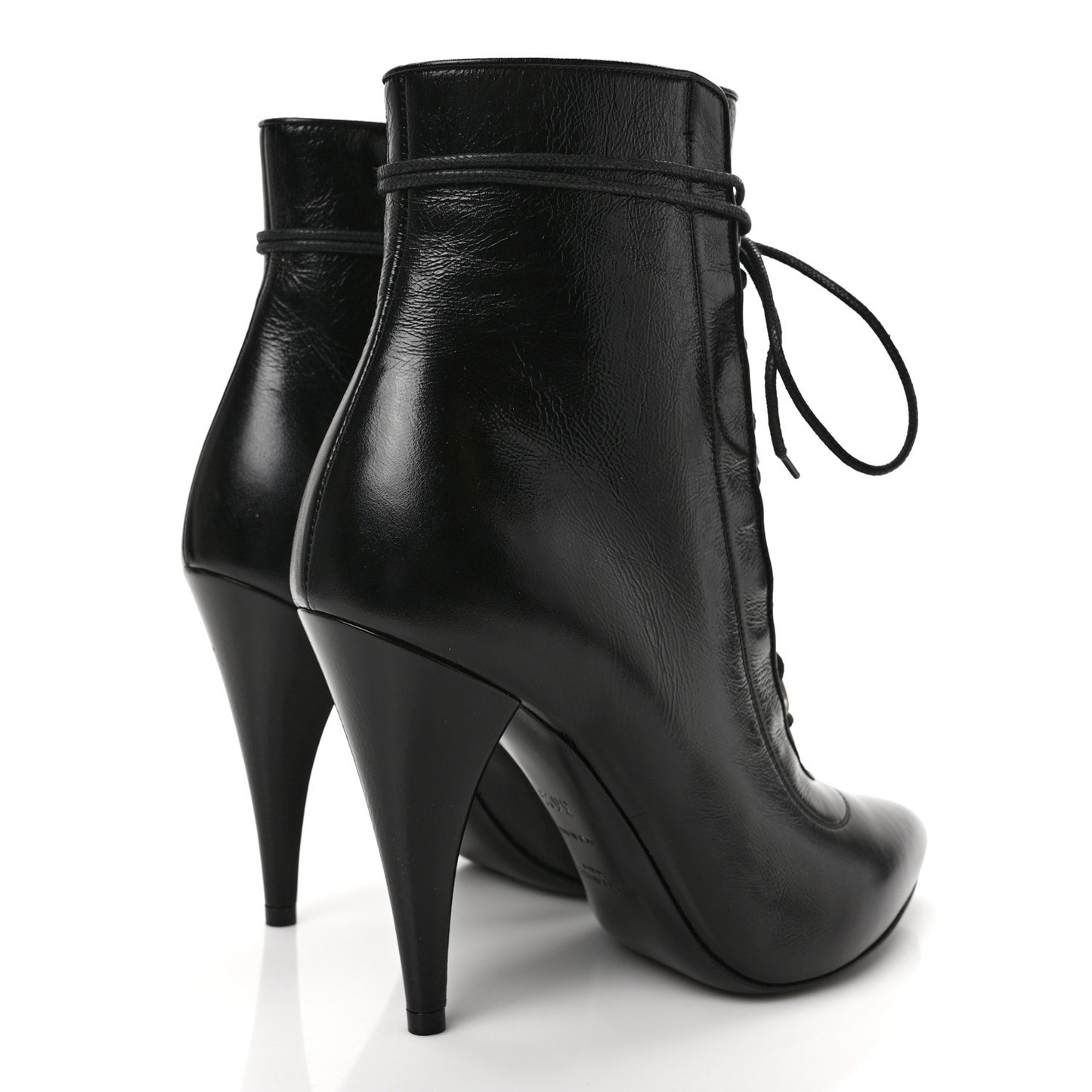 Shiny Calfskin Fetish Lace Up Ankle Boots 36.5 Black