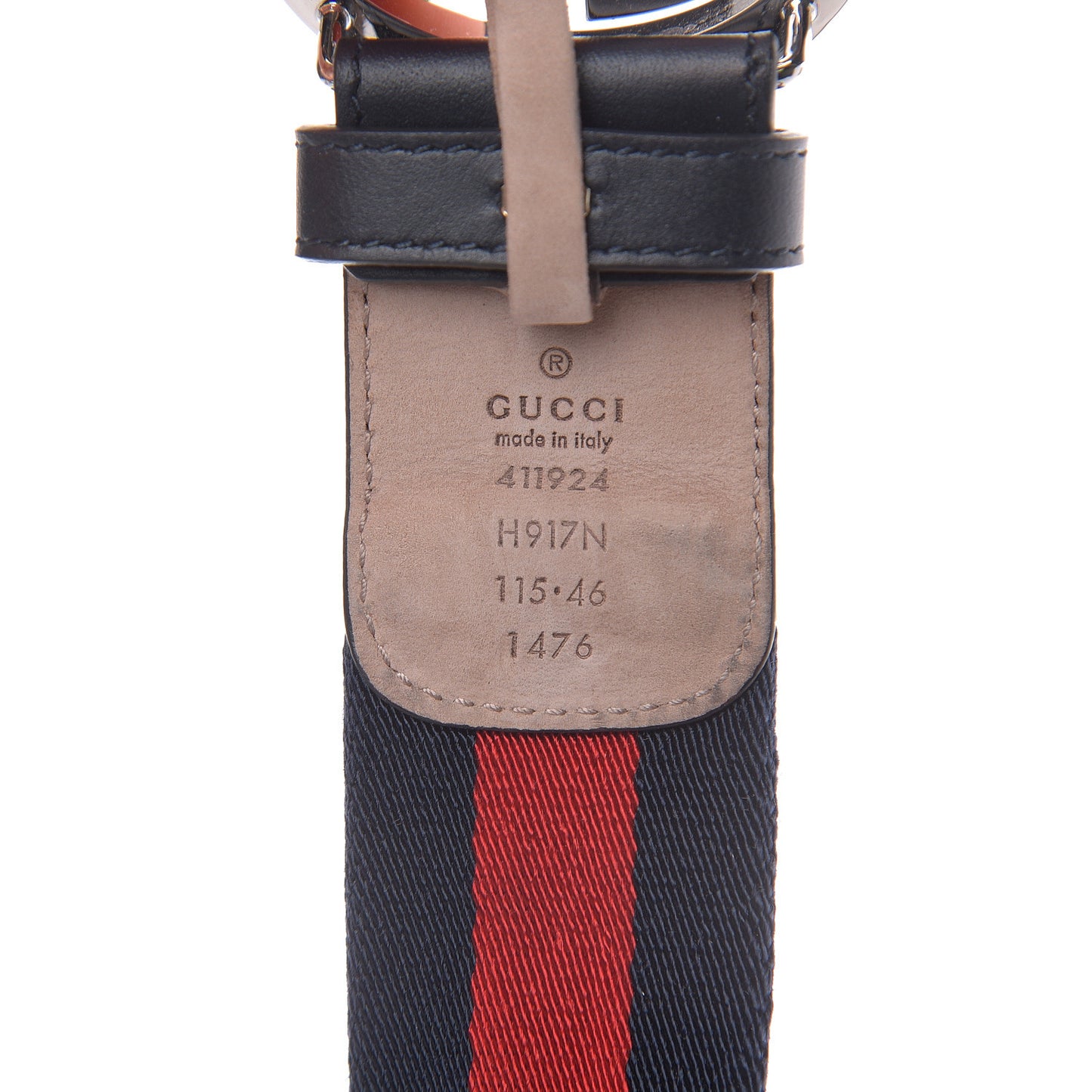 Calfskin Web Interlocking GG Belt 115 46 Navy Red