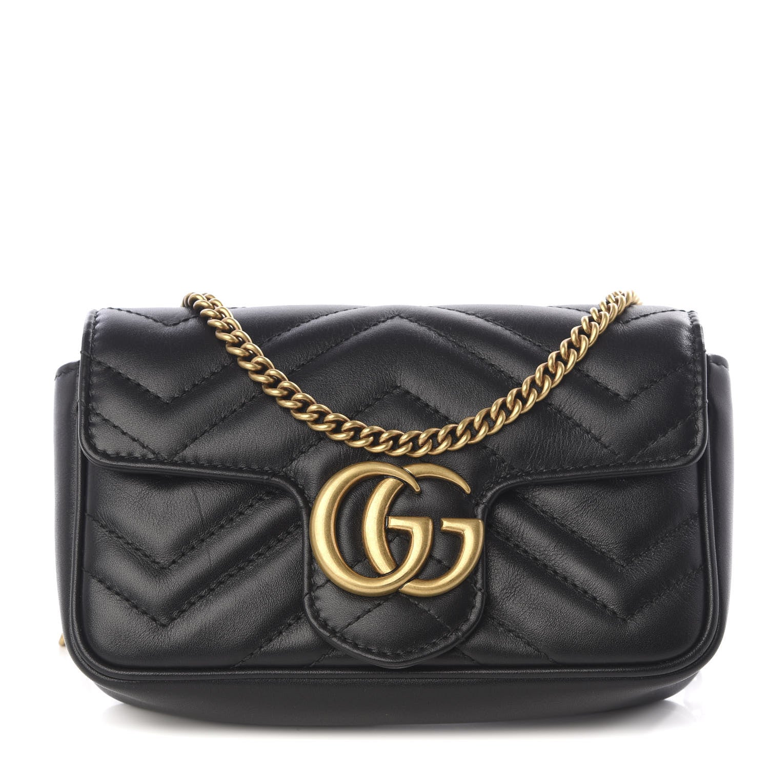 Gucci Calfskin Matelasse Super Mini GG Marmont Shoulder Bag Black 1 of 10