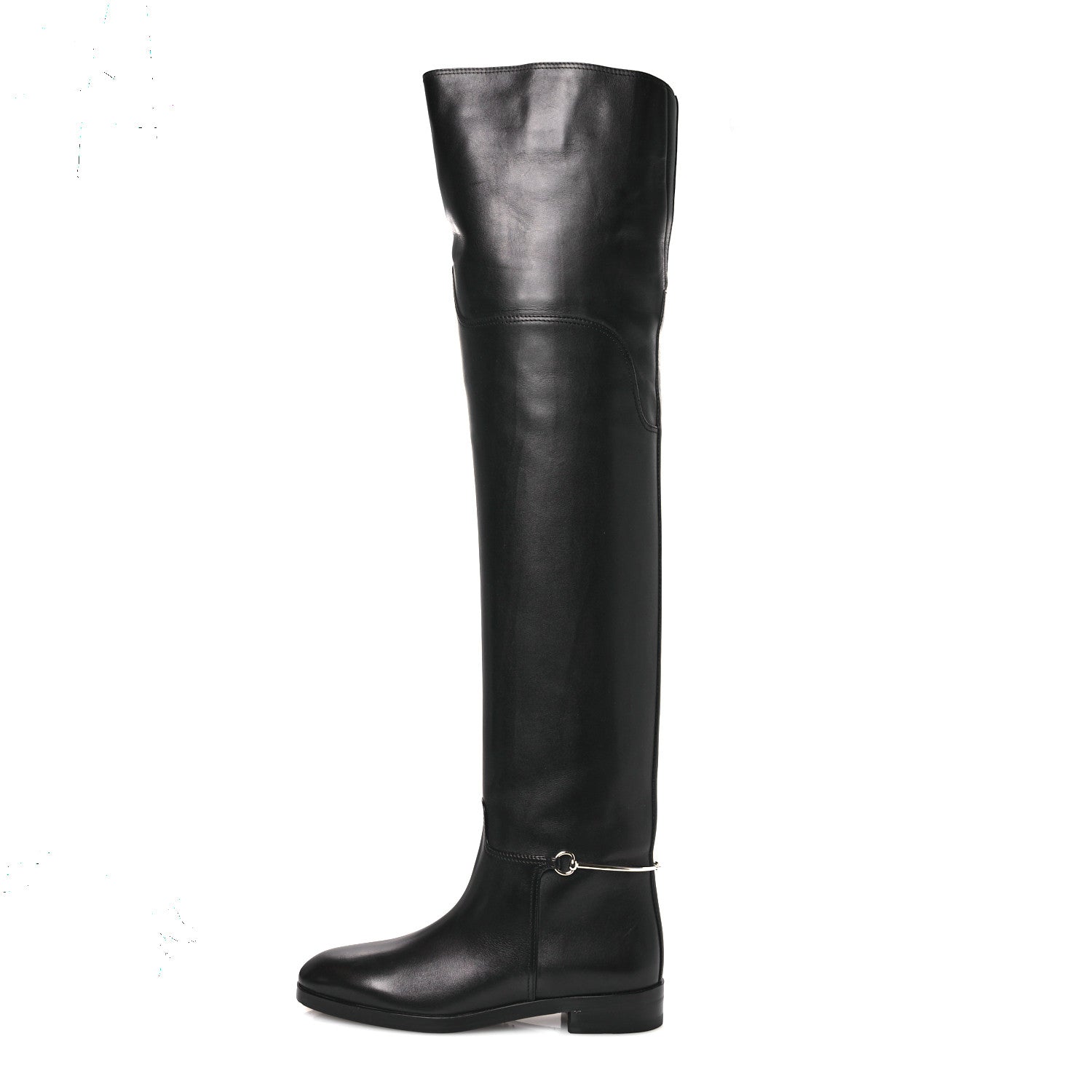 Gucci Calfskin Slim Horsebit Over The Knee High Boots 37 Black 1 of 13