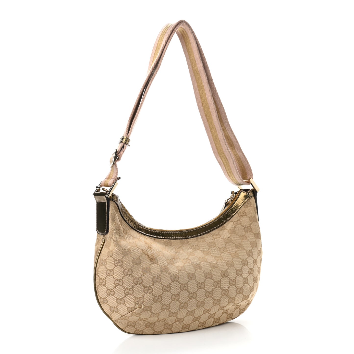 Monogram Web Medium Half Moon Hobo Gold Pink