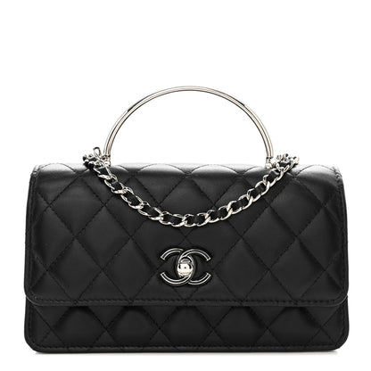 Chanel Lambskin Quilted Metal Top Handle Crossbody Flap Black 1 of 12