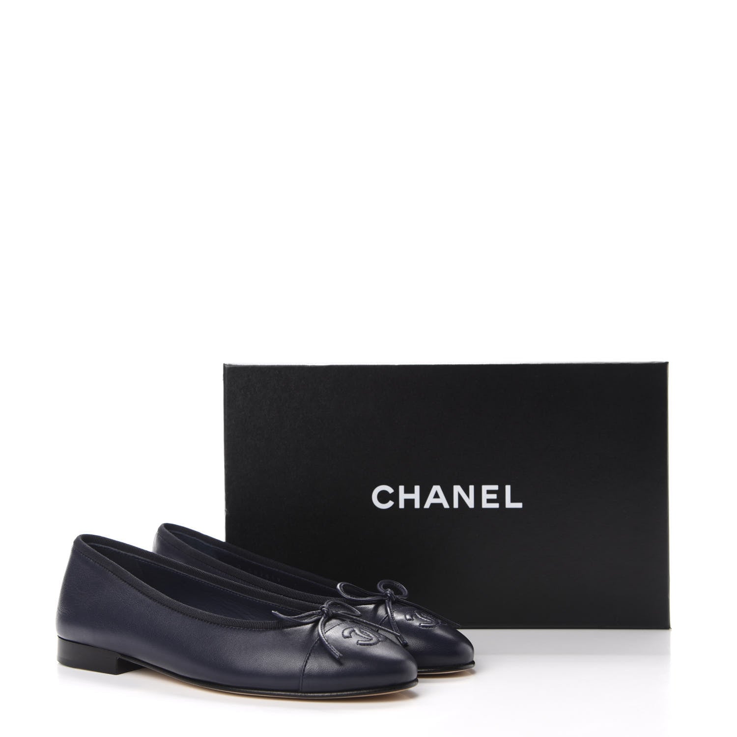 Chanel Lambskin Cap Toe Ballerina Flats 36 Navy 10 of 10