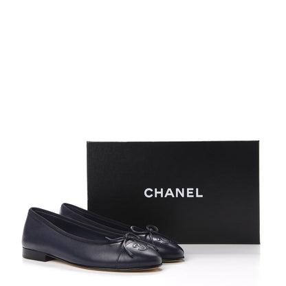 Chanel Lambskin Cap Toe Ballerina Flats 36 Navy 10 of 10
