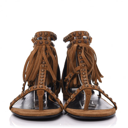 Saint Laurent Suede Studded Fringe Cyuko 36.5 Brown 2 of 10