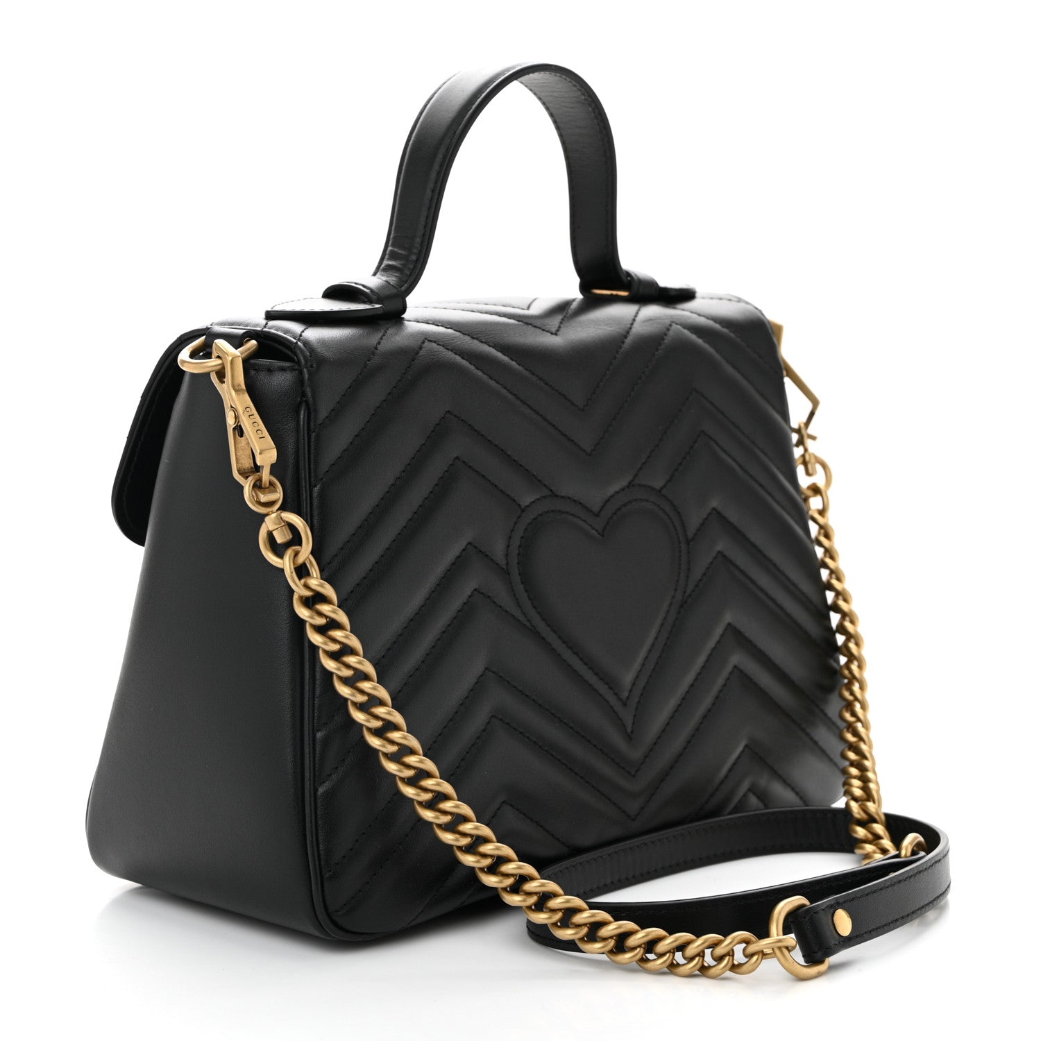 Gucci Calfskin Matelasse Small GG Marmont Top Handle Shoulder Bag Black 3 of 10