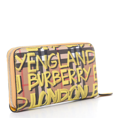 Burberry Vintage Check Graffiti Print Zip Around Wallet Yellow 3 of 10