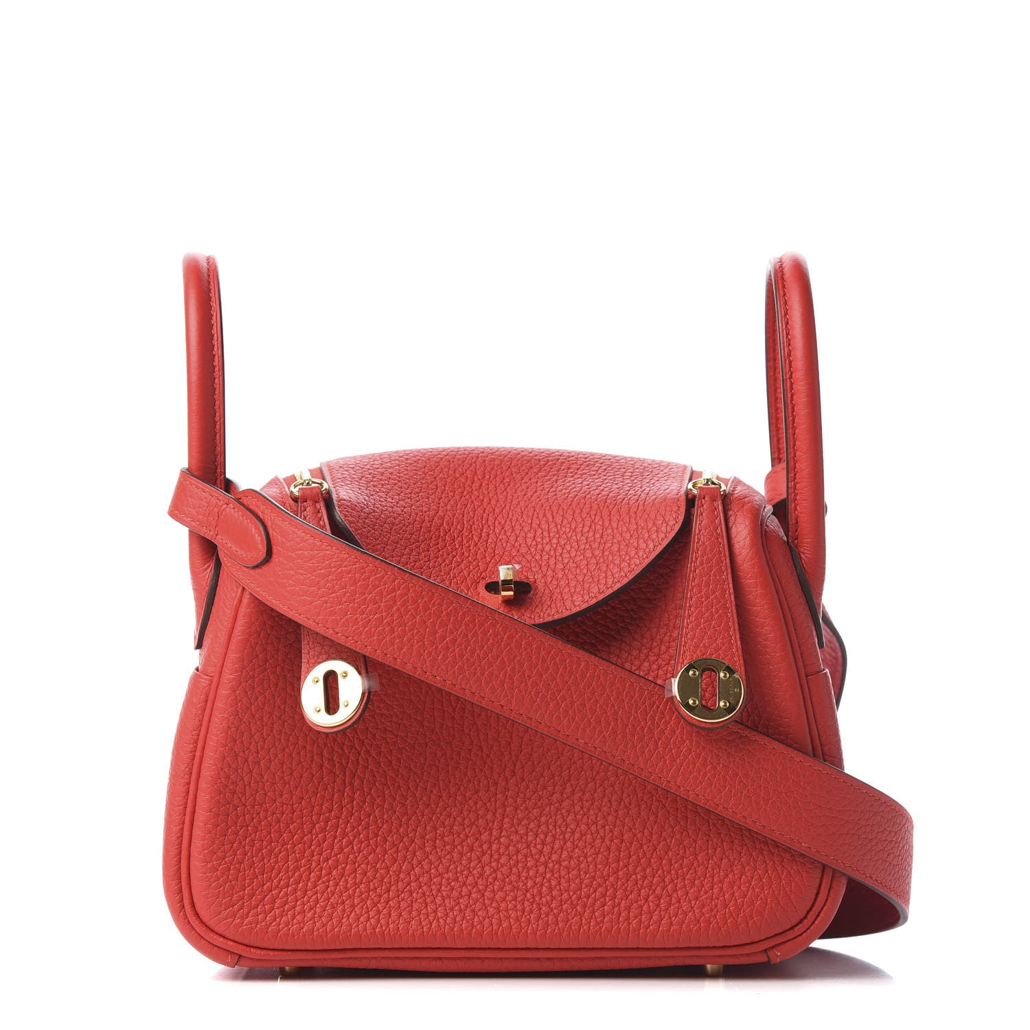 Hermes Taurillon Clemence Mini Lindy 20 Rouge De Coeur 1 of 9
