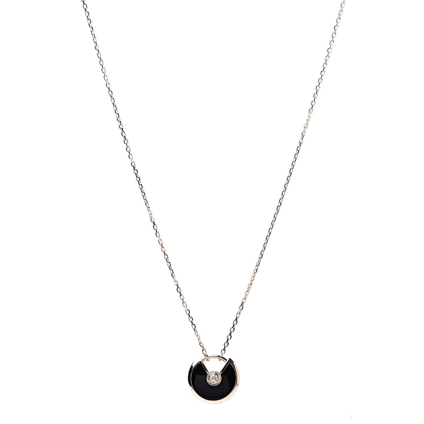18K Pink Gold Diamond Black Onyx XS Amulette de Cartier Pendant Necklace