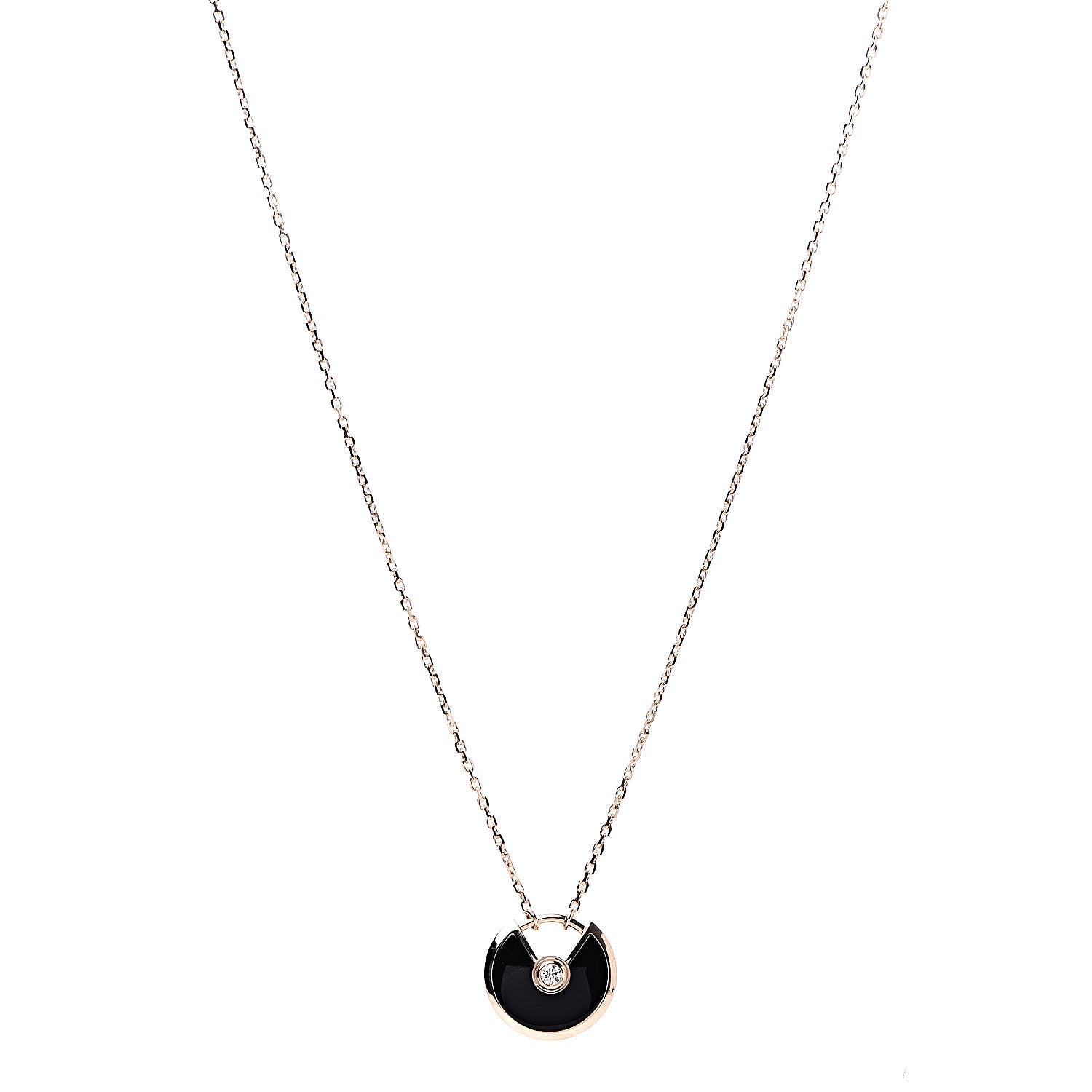 Cartier 18K Pink Gold Diamond Black Onyx XS Amulette de Cartier Pendant Necklace 1 of 7