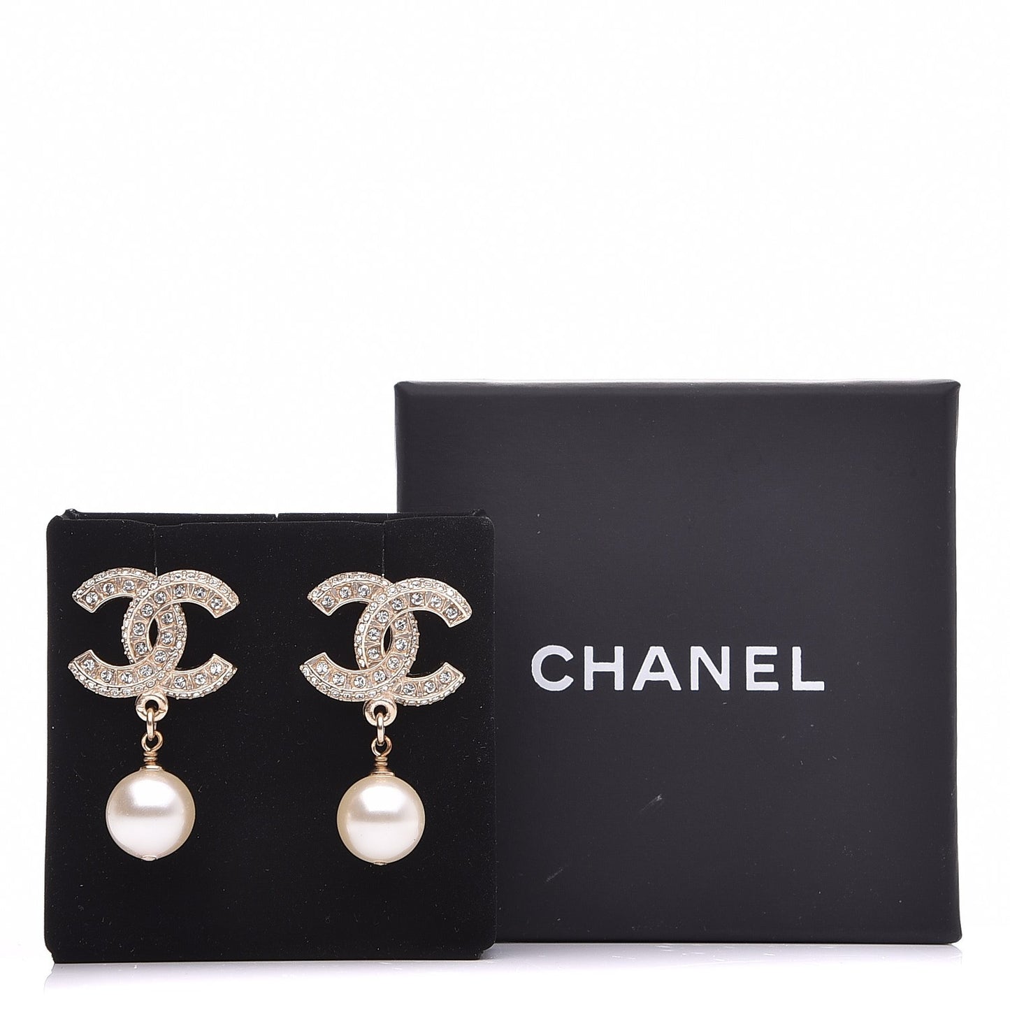 Crystal Pearl CC Drop Earrings Gold