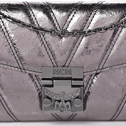 MCM Metallic Calfskin Quilted Wallet On Chain Silver 10 of 11