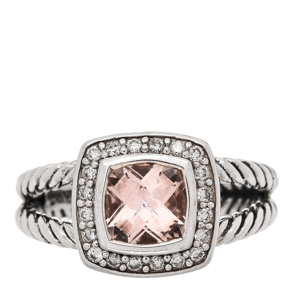 David Yurman Sterling Silver Diamond Morganite 7mm Petite Albion Ring 54 7 1 of 4