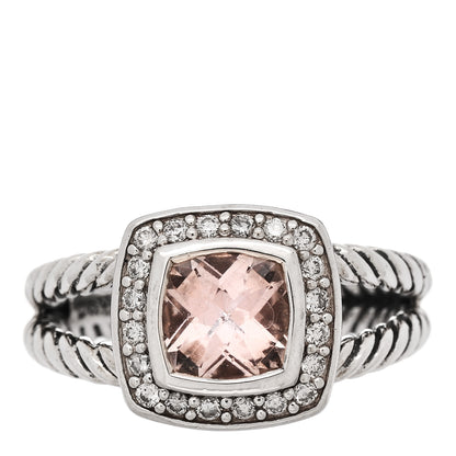 David Yurman Sterling Silver Diamond Morganite 7mm Petite Albion Ring 54 7 1 of 4