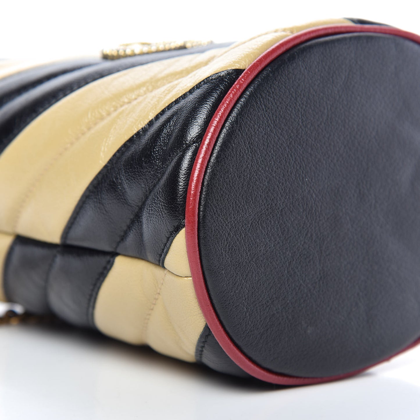 Azalea Calfskin Matelasse Diagonal Patchwork Mini Torchon GG Marmont 2.0 Bucket Bag Black Beige Romantic Cerise