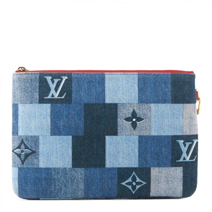 Louis Vuitton Denim Monogram Patchwork City Pouch Blue Rouge 1 of 7