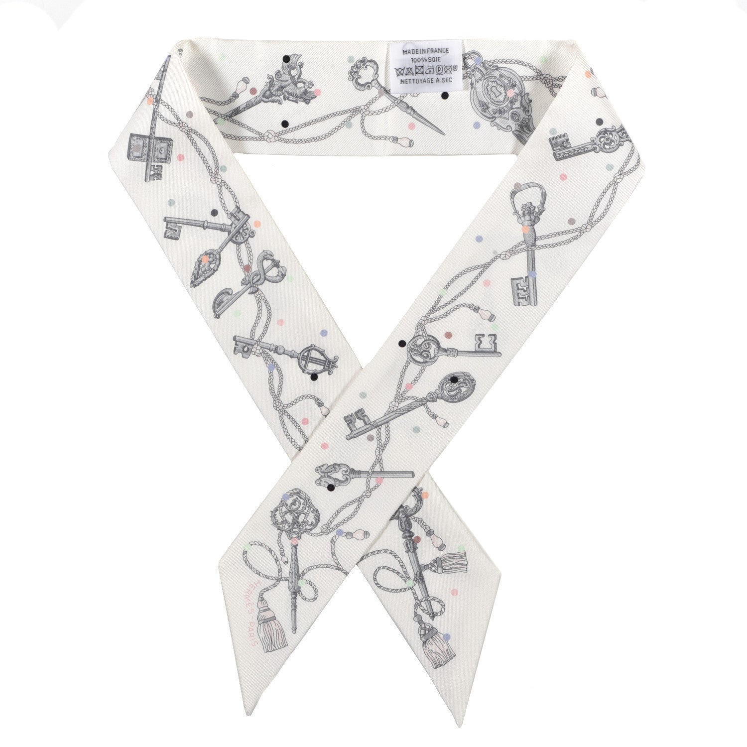 Hermes Silk Les Cles A Pois Twilly White Gris Acier 1 of 4