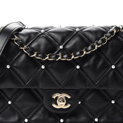 Chanel Lambskin Quilted Pearl Studded Flap Black 10 of 10