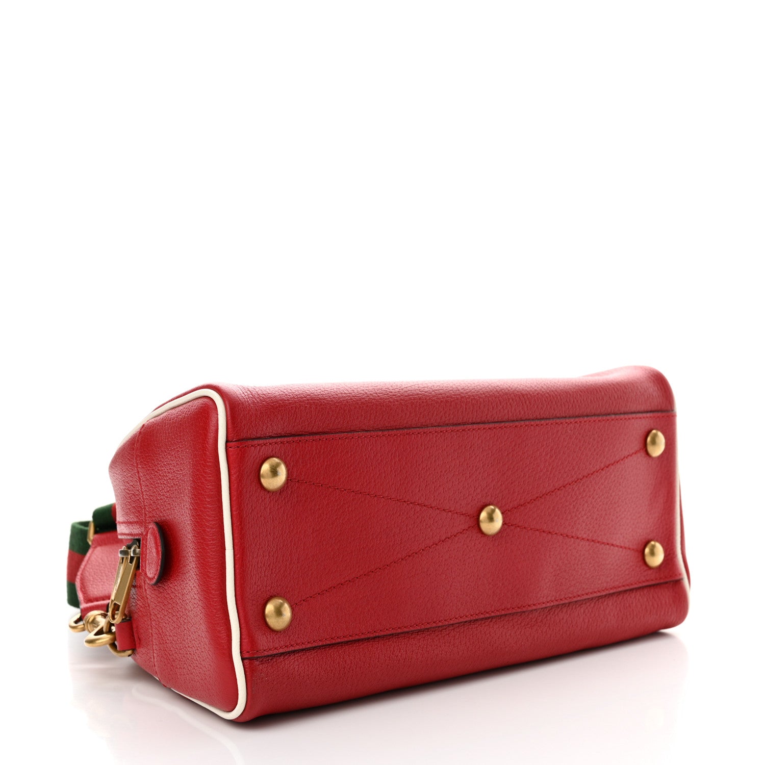 Gucci X ADIDAS Textured Dollar Calfskin Web Trefoil Logo Embossed Mini Bowling Bag Red Off White 4 of 11