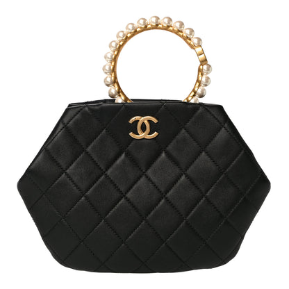 Chanel Lambskin Quilted Pearl Crown Clutch Bag Black 1 of 11