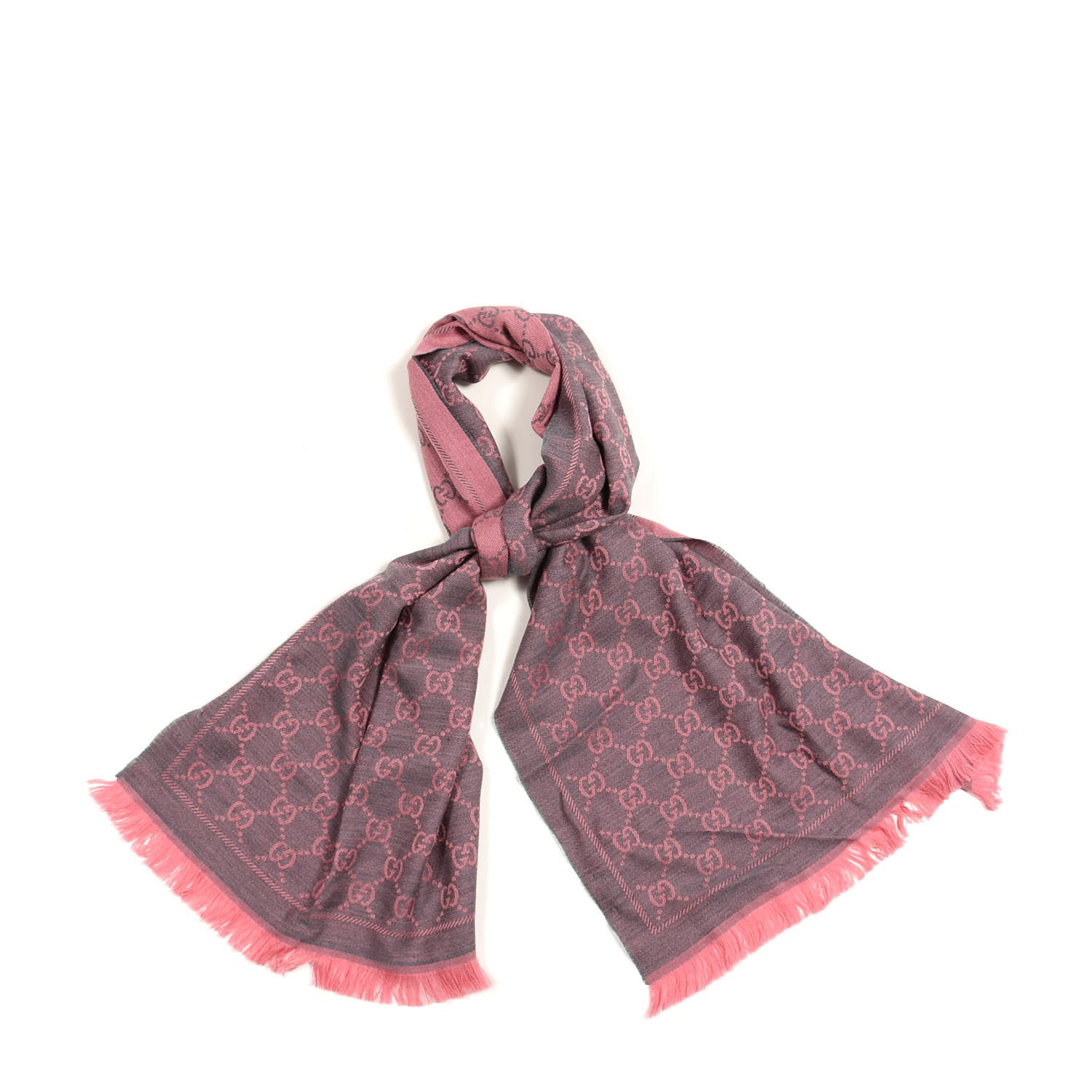 Gucci Wool Jacquard GG Monogram Sten Fringe Scarf Graphite Pink 1 of 4