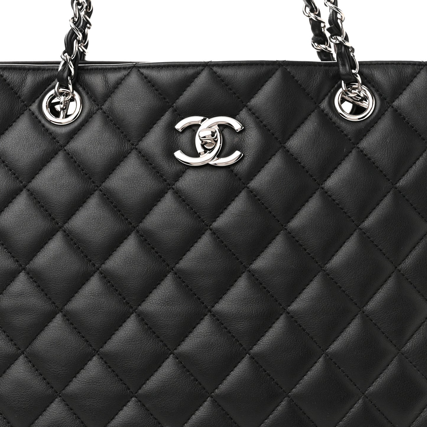 Calfskin Quilted Large Classic Shopping Tote Black