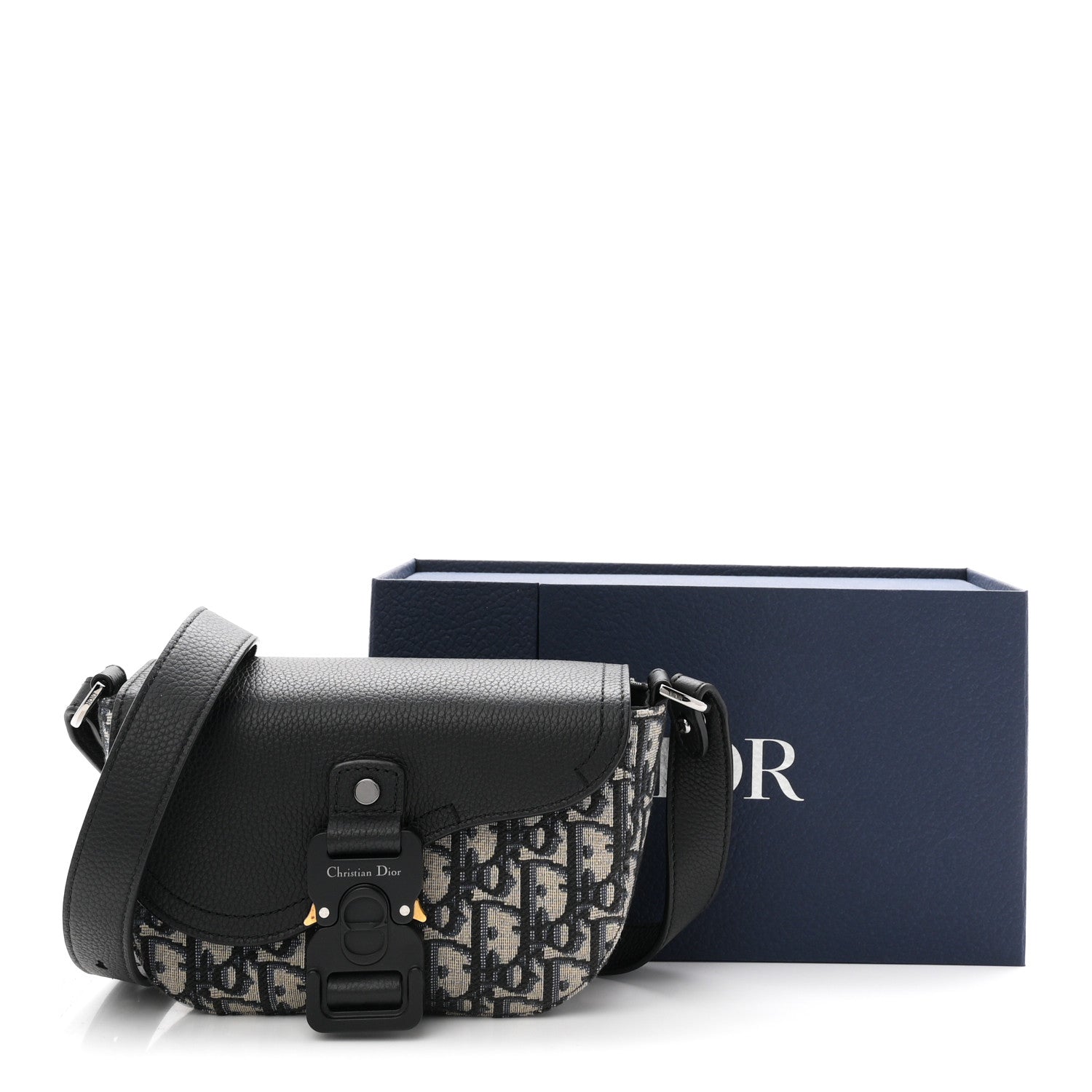 Christian Dior Grained Calfskin Oblique Mini Saddle Messenger Bag With Flap Beige Black 11 of 11