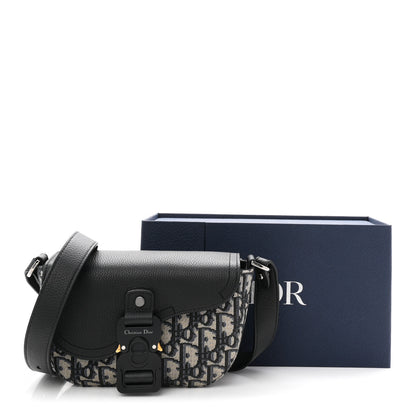 Christian Dior Grained Calfskin Oblique Mini Saddle Messenger Bag With Flap Beige Black 11 of 11