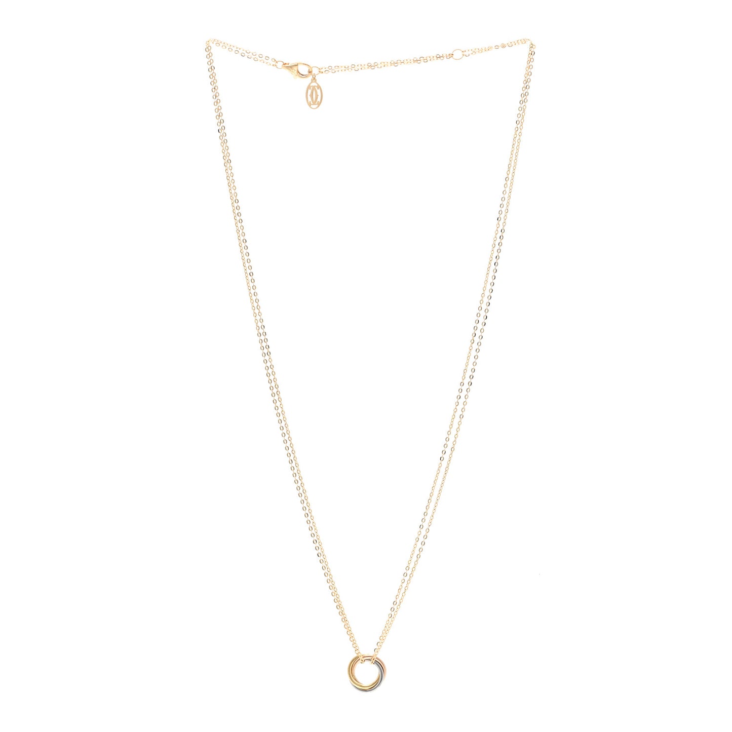 18K Pink Yellow White Gold Trinity Double Chain Pendant Necklace